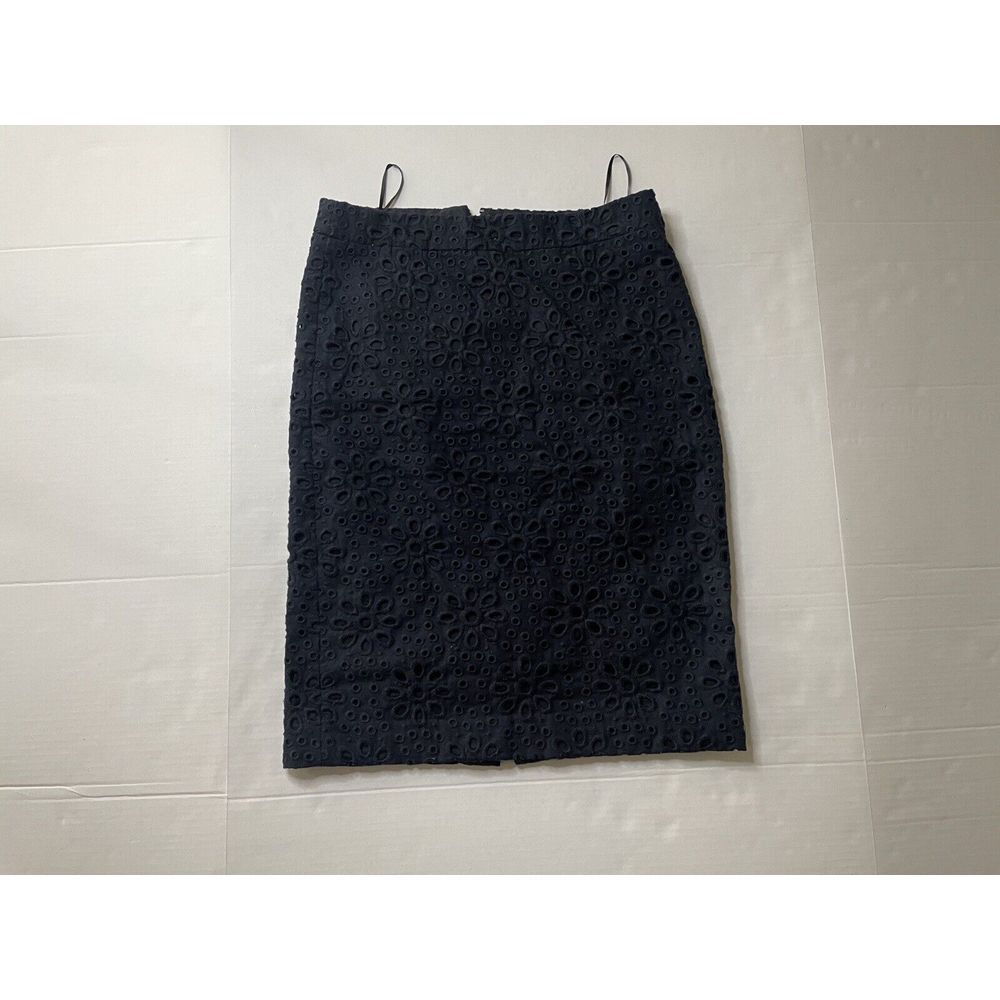 J‎ Crew Womens Pencil Skirt Stretch Eyelet No 2 Navy Blue Career Size 0